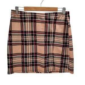 Plaid Womens 1X Beige Red Black‎ Cotton Mini Skirt Preppy Academia Schoolcore